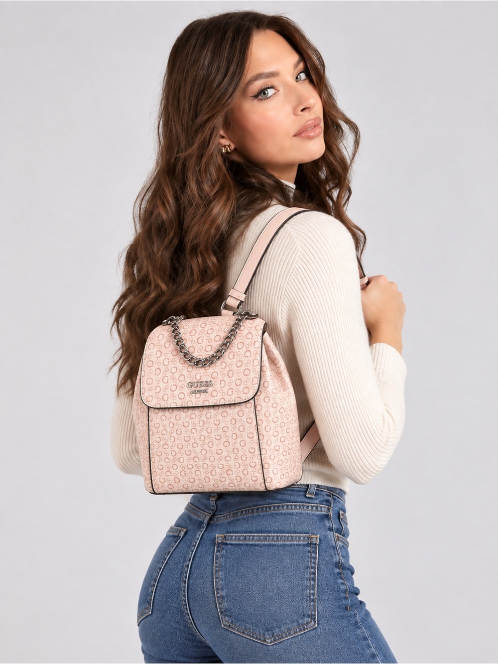 GUESS Wesley Purse Backpack Book Bag Light Rose Pink